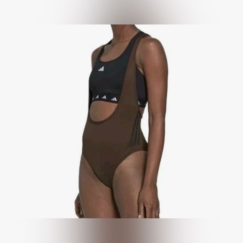 Adidas AEROREADY 3-Stripe One Piece Leotard Brown Black Size L NWT